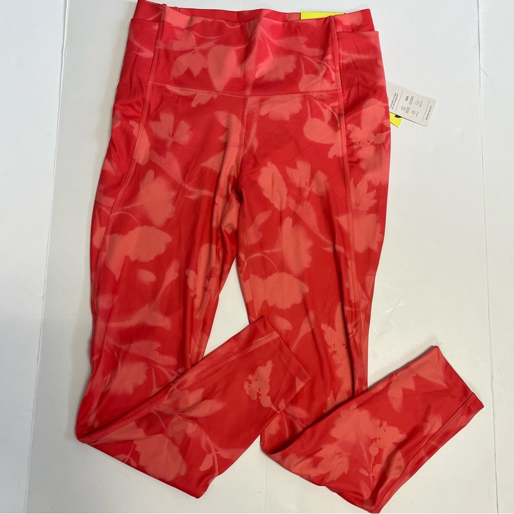 All In Motion Leggings Large High Rise Brushed Sculpt PINK Floral Side Pockets - Picture 2 of 8